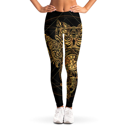 Golden Spiritual Owl Print Women's Leggings