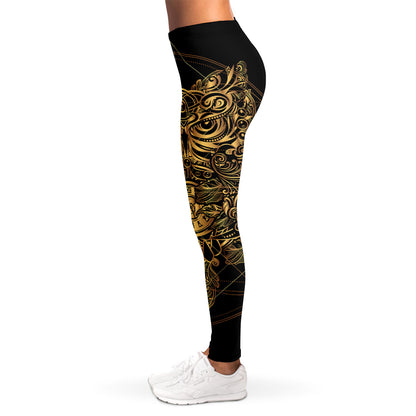 Golden Spiritual Owl Print Women's Leggings