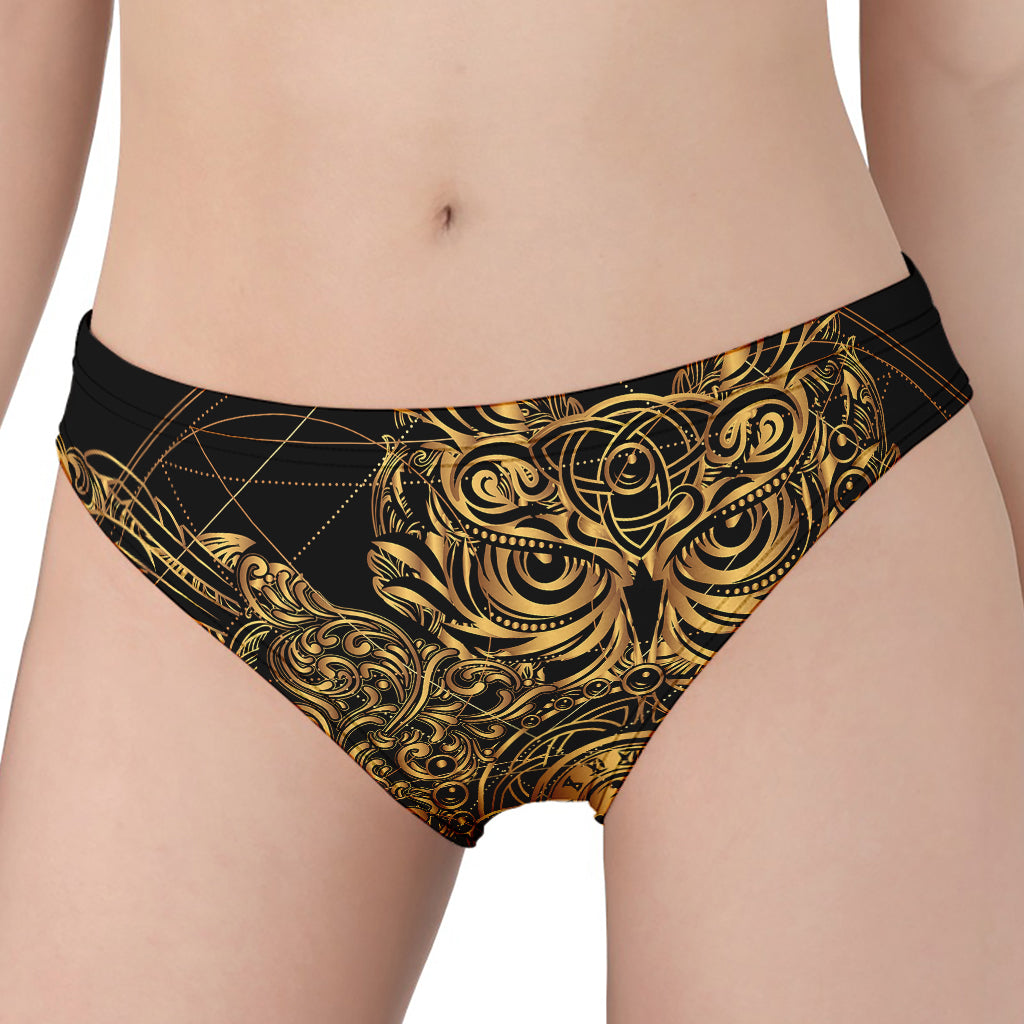 Golden Spiritual Owl Print Women's Panties