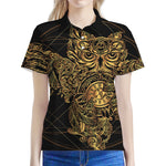 Golden Spiritual Owl Print Women's Polo Shirt