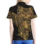 Golden Spiritual Owl Print Women's Polo Shirt