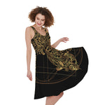 Golden Spiritual Owl Print Women's Sleeveless Dress