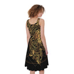 Golden Spiritual Owl Print Women's Sleeveless Dress