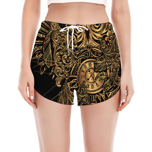 Golden Spiritual Owl Print Women's Split Running Shorts