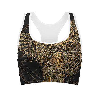 Golden Spiritual Owl Print Women's Sports Bra