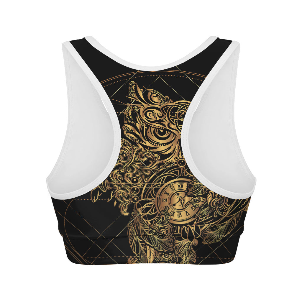 Golden Spiritual Owl Print Women's Sports Bra