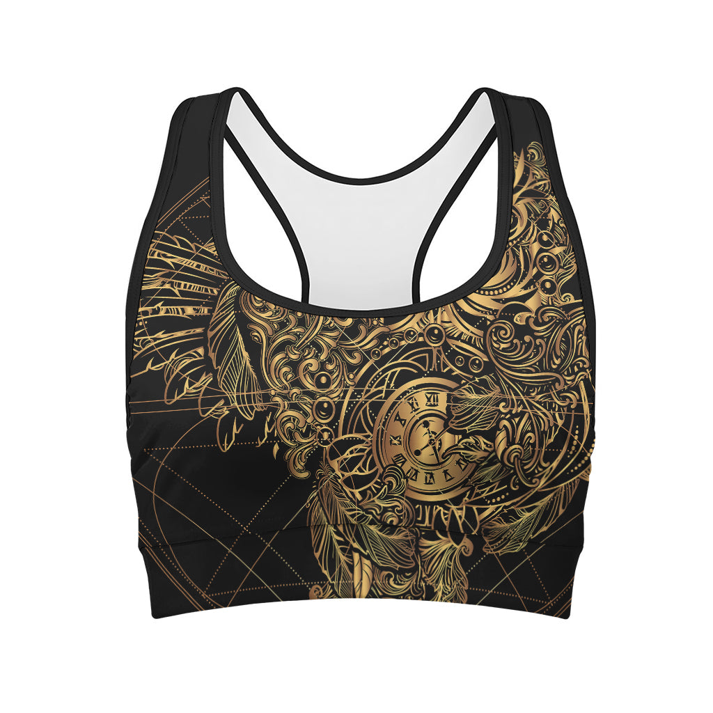 Golden Spiritual Owl Print Women's Sports Bra