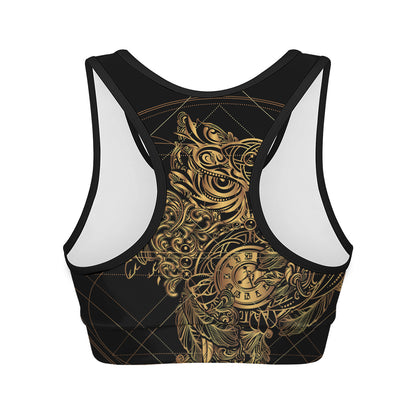 Golden Spiritual Owl Print Women's Sports Bra