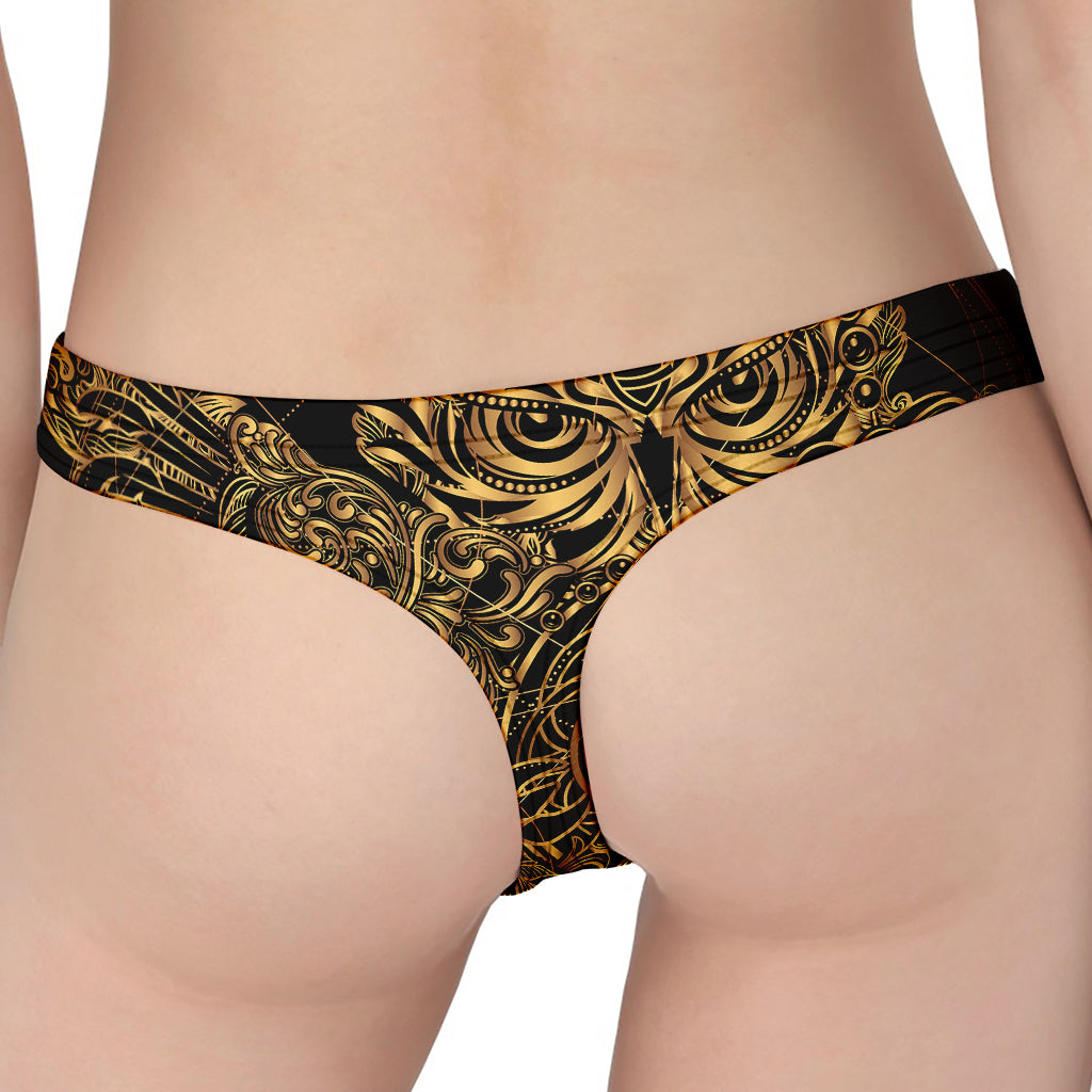 Golden Spiritual Owl Print Women's Thong