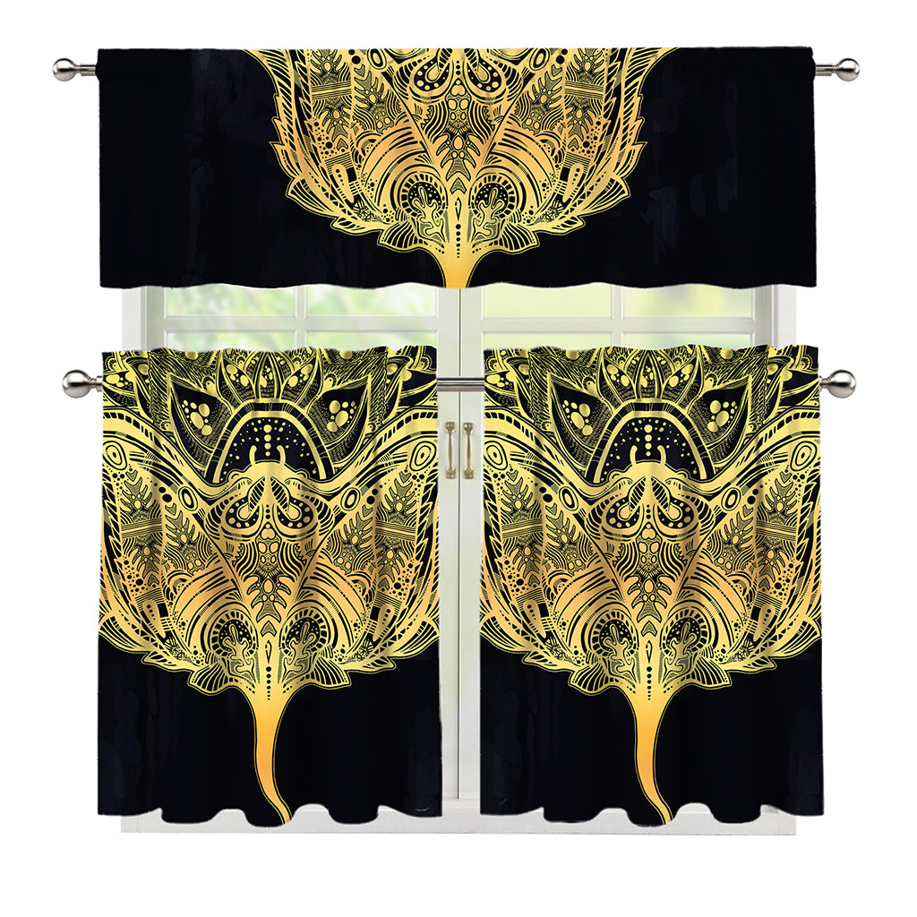 Golden Spiritual Stingray Print 3 Piece Kitchen Curtains