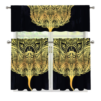 Golden Spiritual Stingray Print 3 Piece Kitchen Curtains
