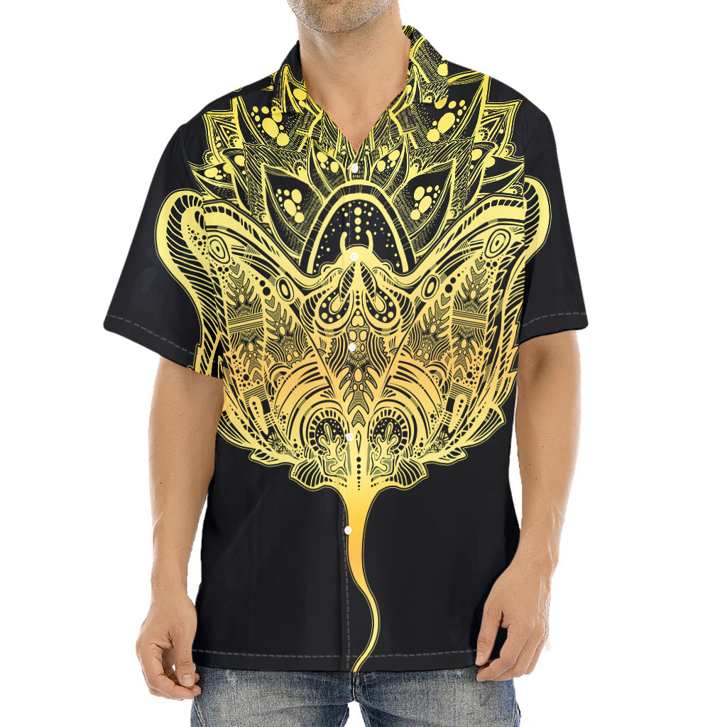 Golden Spiritual Stingray Print Aloha Shirt