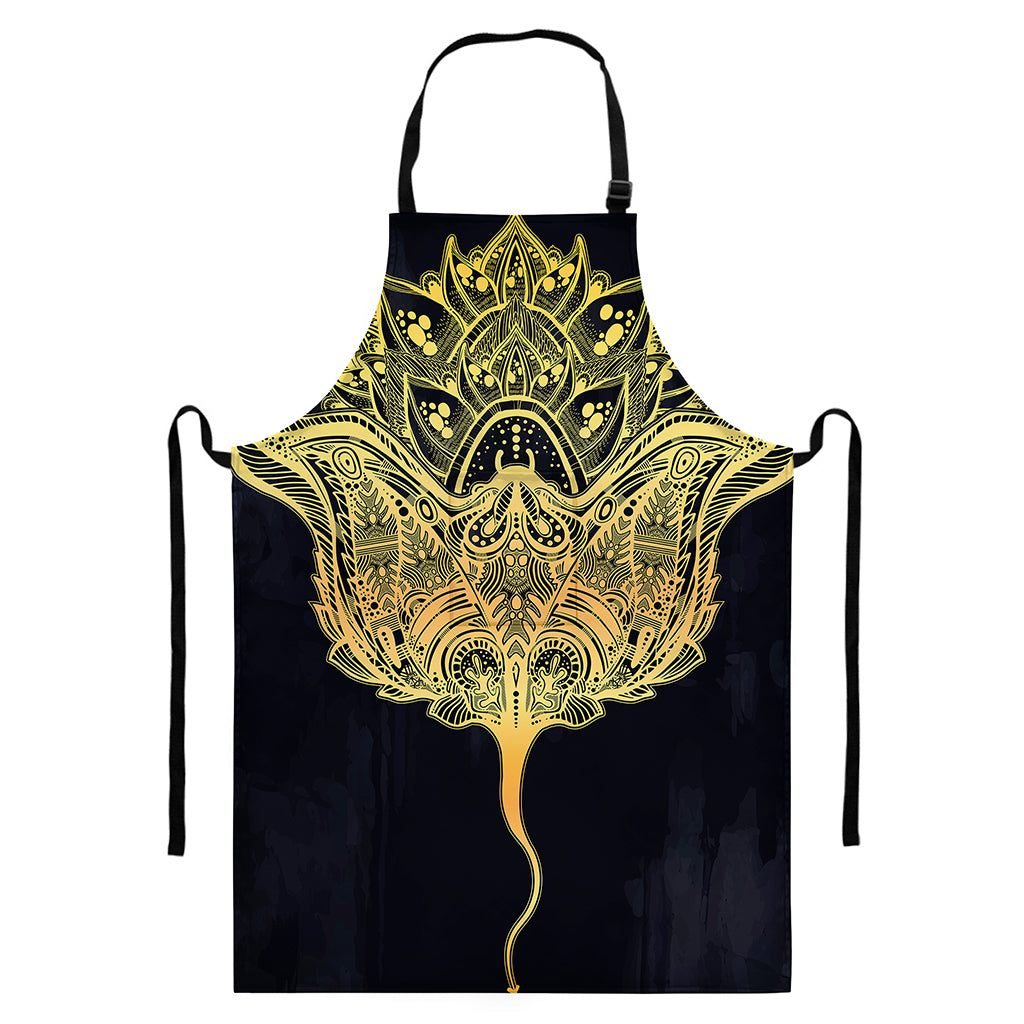 Golden Spiritual Stingray Print Bib Apron With Pocket