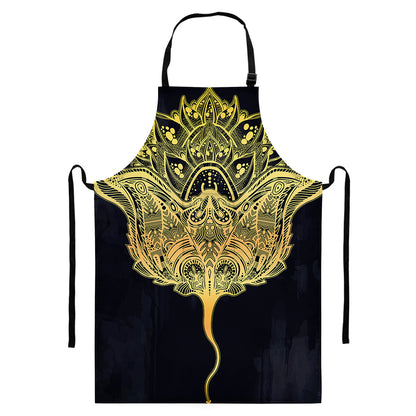 Golden Spiritual Stingray Print Bib Apron With Pocket