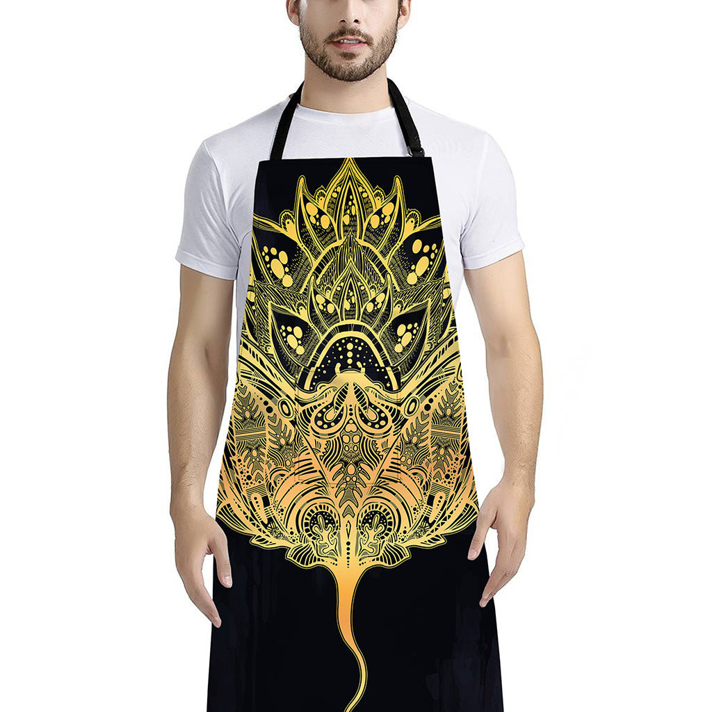 Golden Spiritual Stingray Print Bib Apron With Pocket