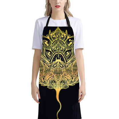 Golden Spiritual Stingray Print Bib Apron With Pocket