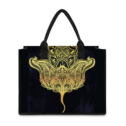 Golden Spiritual Stingray Print Canvas Tote Bag