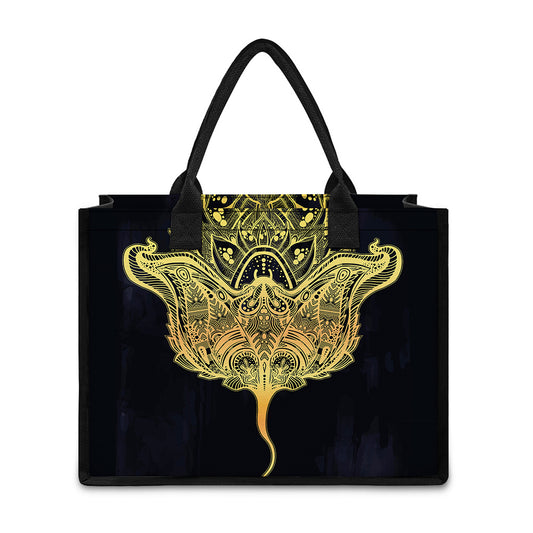Golden Spiritual Stingray Print Canvas Tote Bag