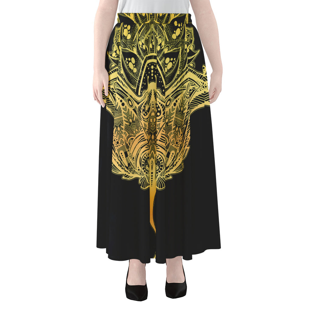 Golden Spiritual Stingray Print Chiffon Maxi Skirt