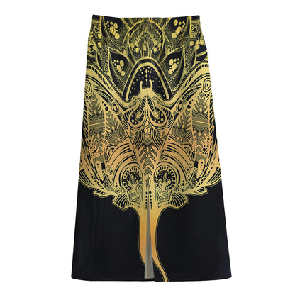 Golden Spiritual Stingray Print Cotton Front Slit Maxi Skirt