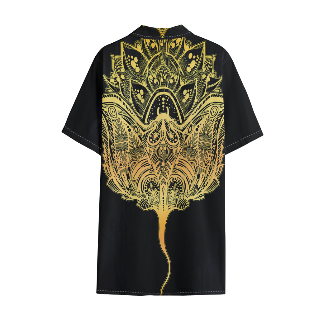 Golden Spiritual Stingray Print Cotton Hawaiian Shirt