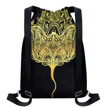 Golden Spiritual Stingray Print Drawstring Backpack