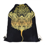 Golden Spiritual Stingray Print Drawstring Bag