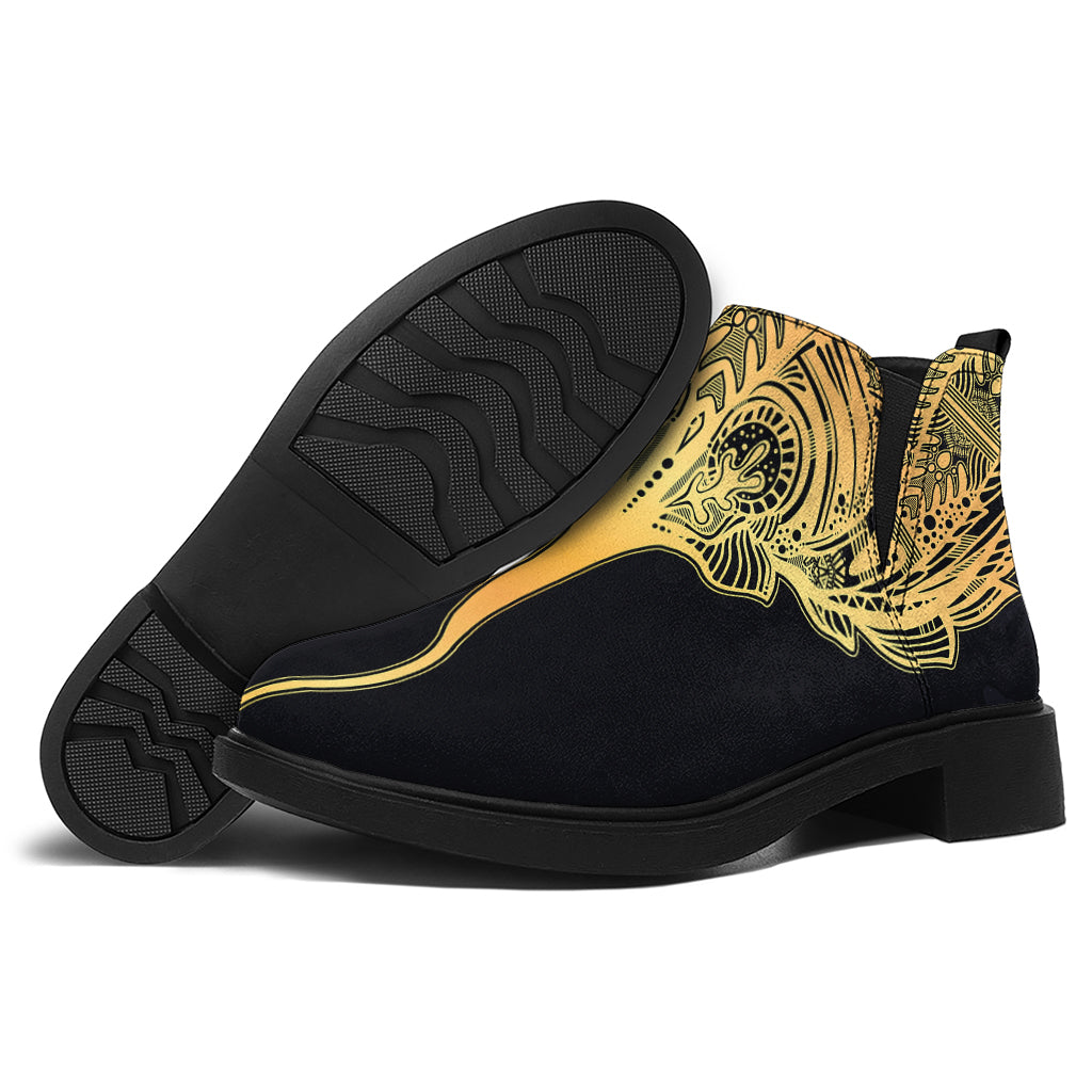 Golden Spiritual Stingray Print Flat Ankle Boots