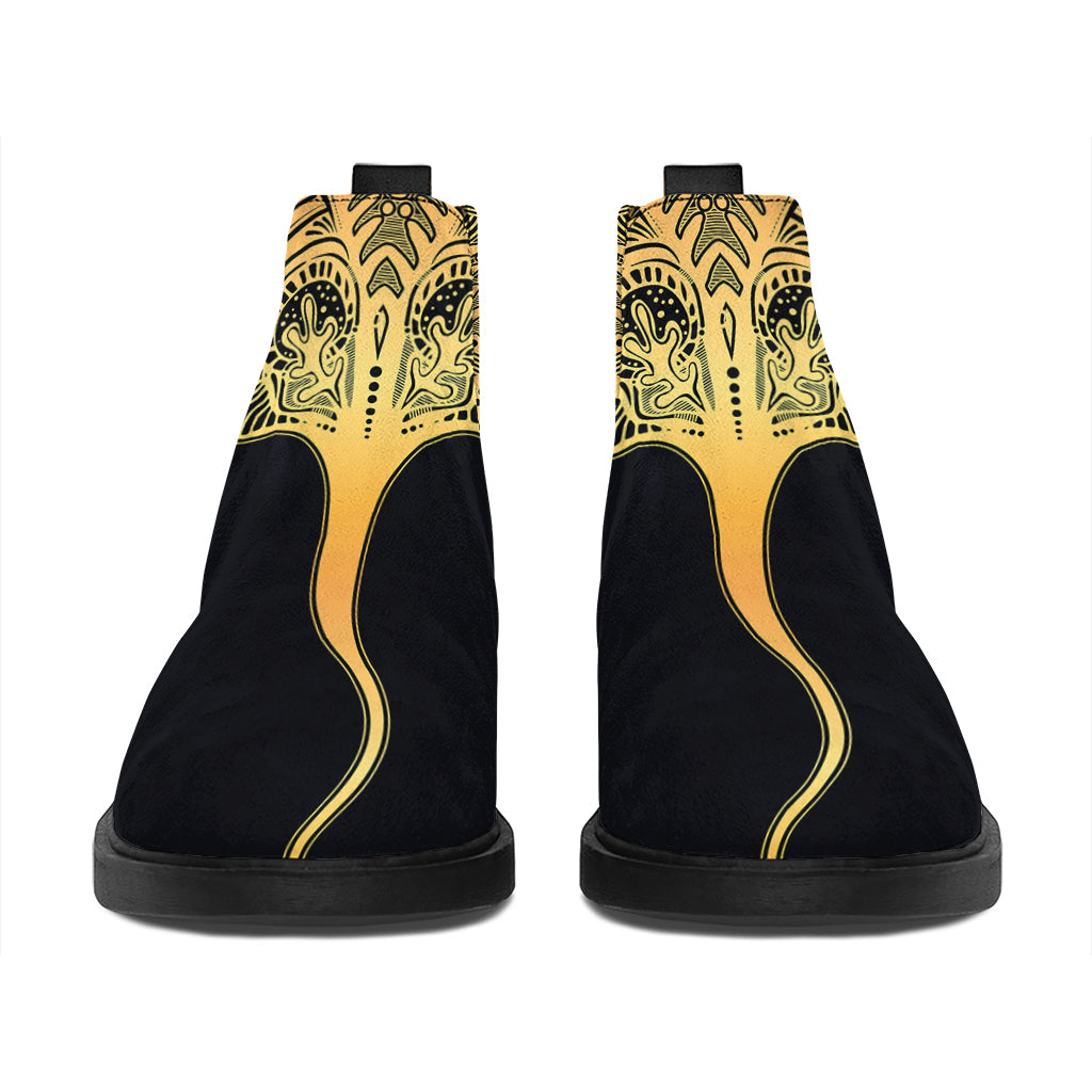 Golden Spiritual Stingray Print Flat Ankle Boots