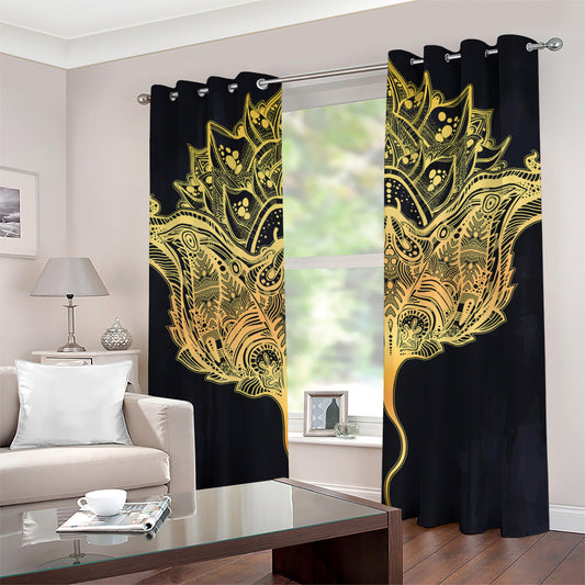 Golden Spiritual Stingray Print Grommet Curtains