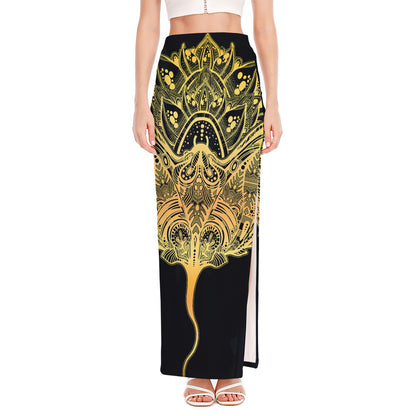Golden Spiritual Stingray Print High Slit Maxi Skirt