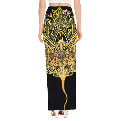Golden Spiritual Stingray Print High Slit Maxi Skirt