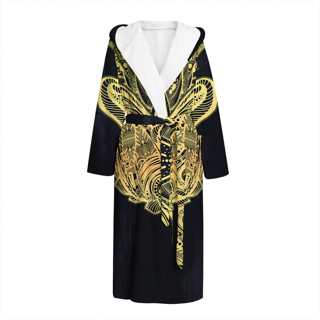 Golden Spiritual Stingray Print Hooded Bathrobe