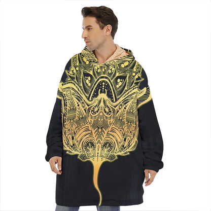 Golden Spiritual Stingray Print Hoodie Blanket