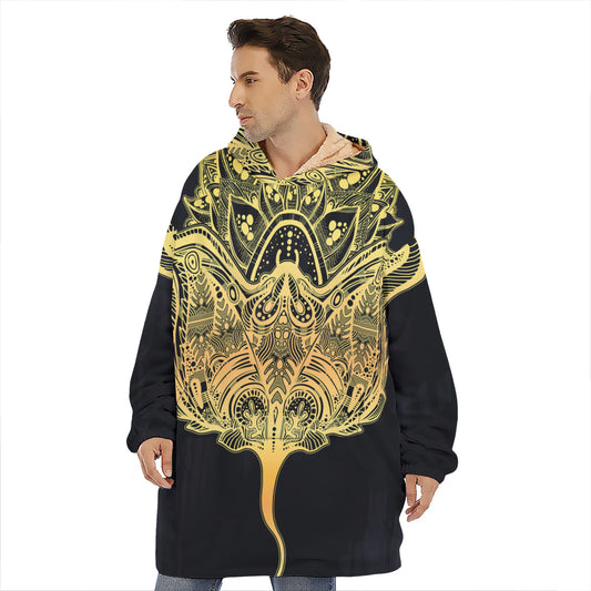Golden Spiritual Stingray Print Hoodie Blanket