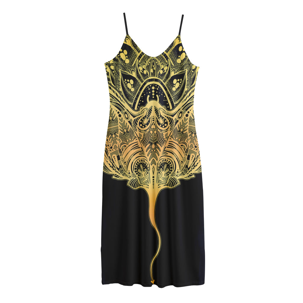 Golden Spiritual Stingray Print Jersey Midi Cami Dress