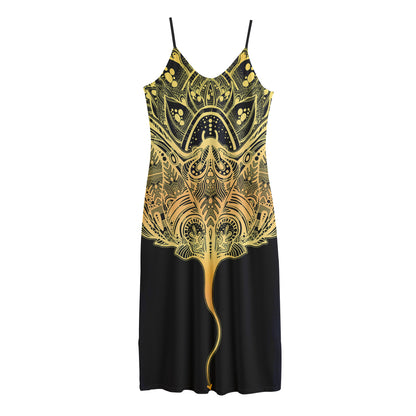 Golden Spiritual Stingray Print Jersey Midi Cami Dress