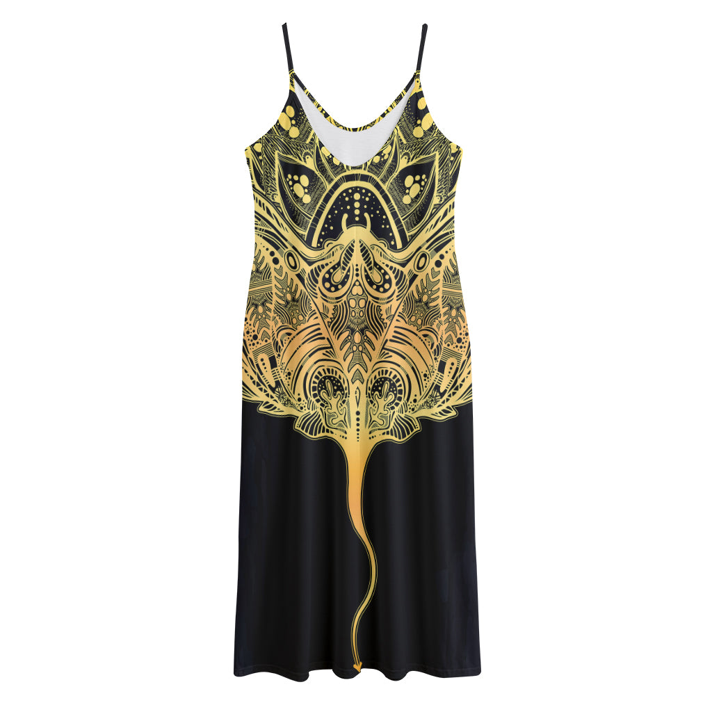Golden Spiritual Stingray Print Jersey Midi Cami Dress