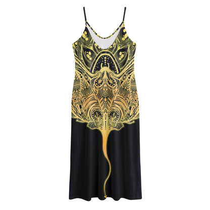 Golden Spiritual Stingray Print Jersey Midi Cami Dress