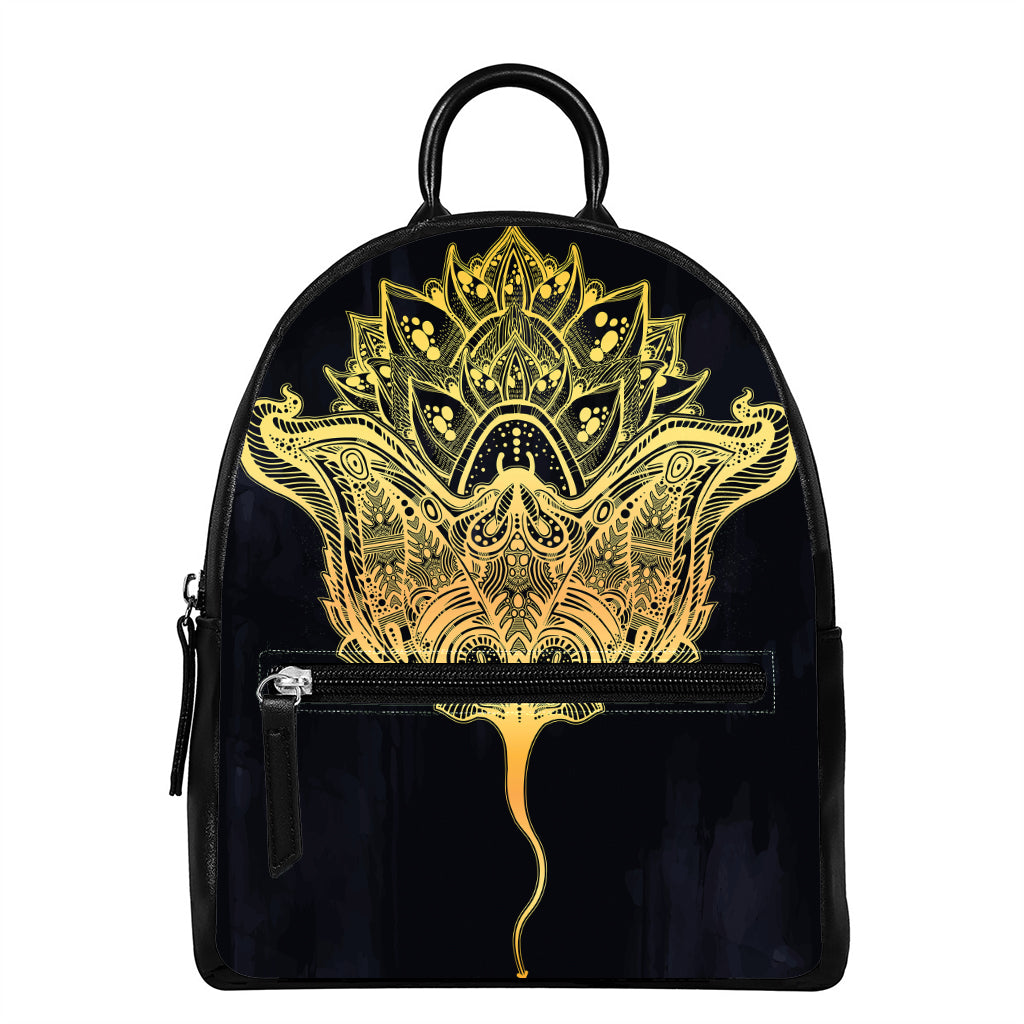 Golden Spiritual Stingray Print Leather Backpack