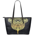 Golden Spiritual Stingray Print Leather Tote Bag With Zipper