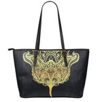 Golden Spiritual Stingray Print Leather Tote Bag