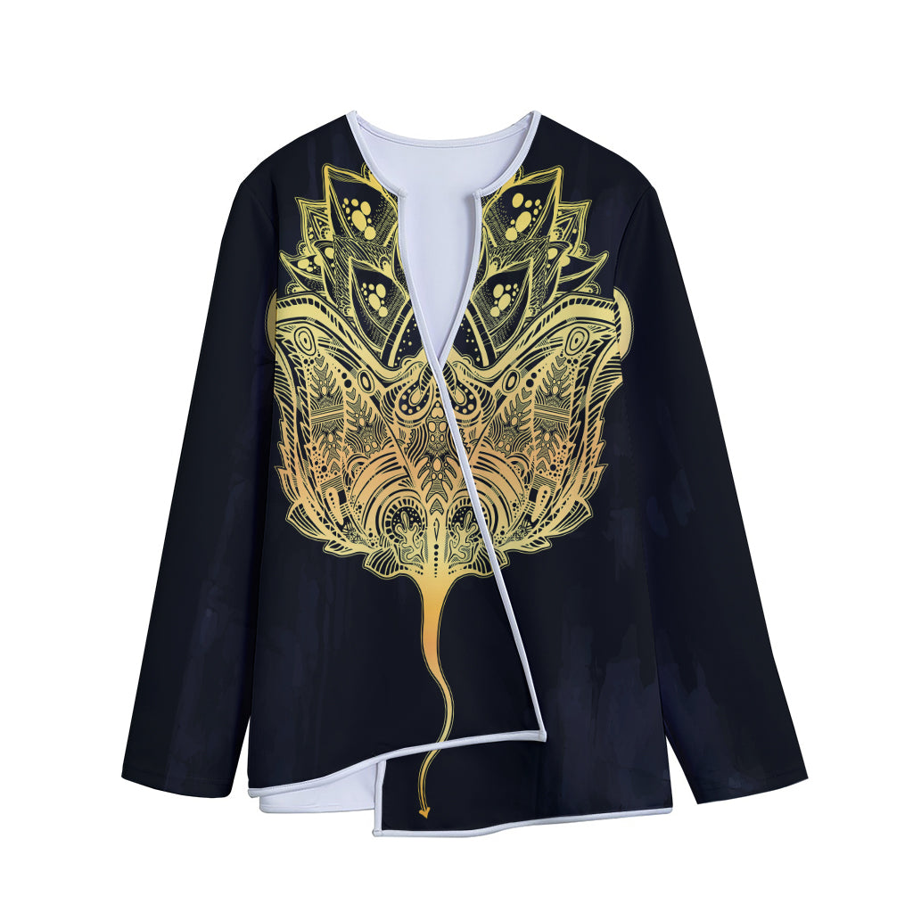 Golden Spiritual Stingray Print Long Sleeve Short Coat