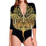 Golden Spiritual Stingray Print Long Sleeve Swimsuit