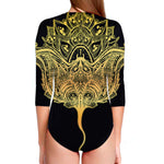 Golden Spiritual Stingray Print Long Sleeve Swimsuit