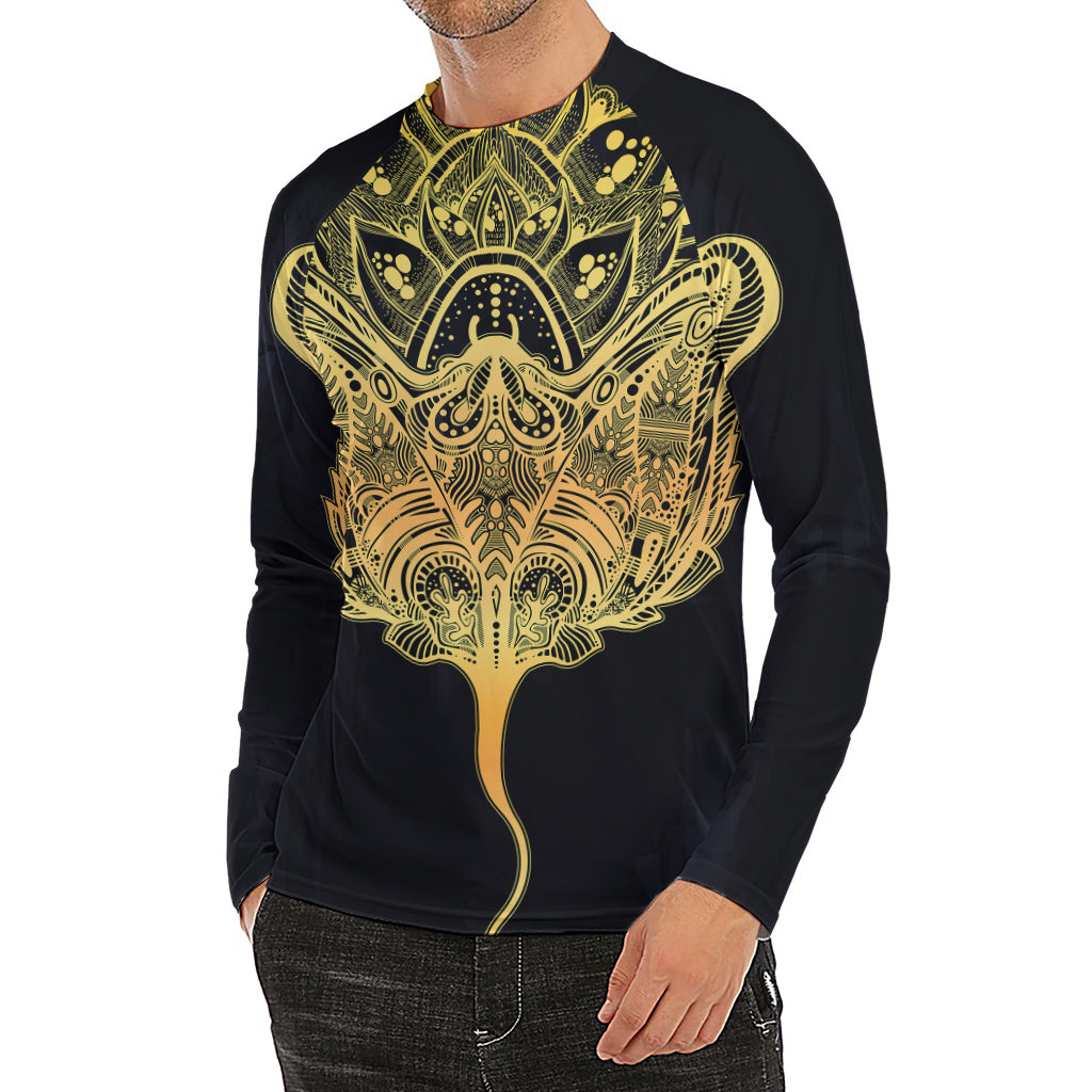 Golden Spiritual Stingray Print Men's Long Sleeve Rash Guard