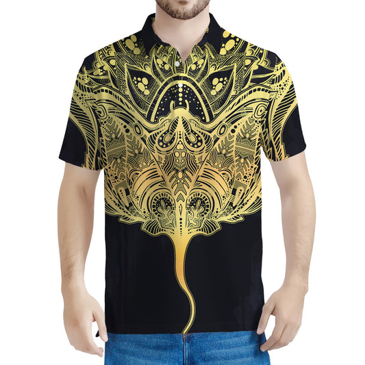 Golden Spiritual Stingray Print Men's Polo Shirt