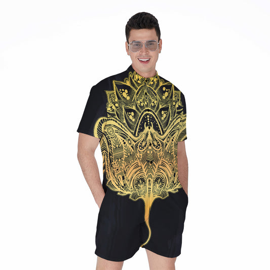 Golden Spiritual Stingray Print Men's Rompers