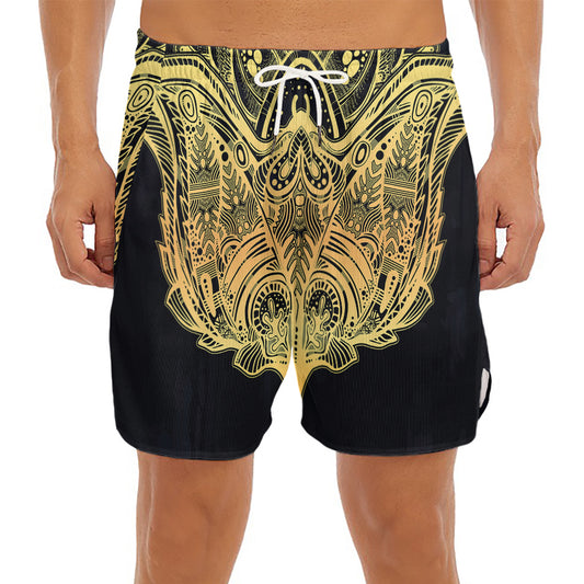 Golden Spiritual Stingray Print Men's Split Running Shorts