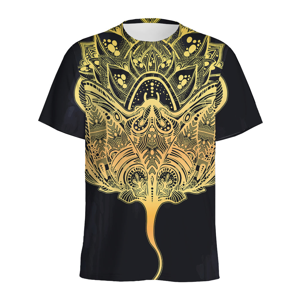 Golden Spiritual Stingray Print Men's Sports T-Shirt